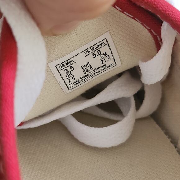 Vans Shoes Womens 5 Red White Low Tops Skater Preppy Comfy Spell Out Abstract - Picture 12 of 13